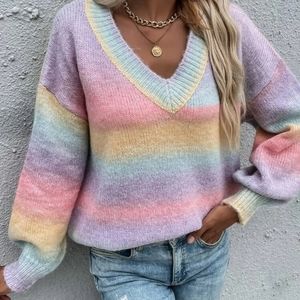 Ombre V-neck Drop Shoulder Sweater